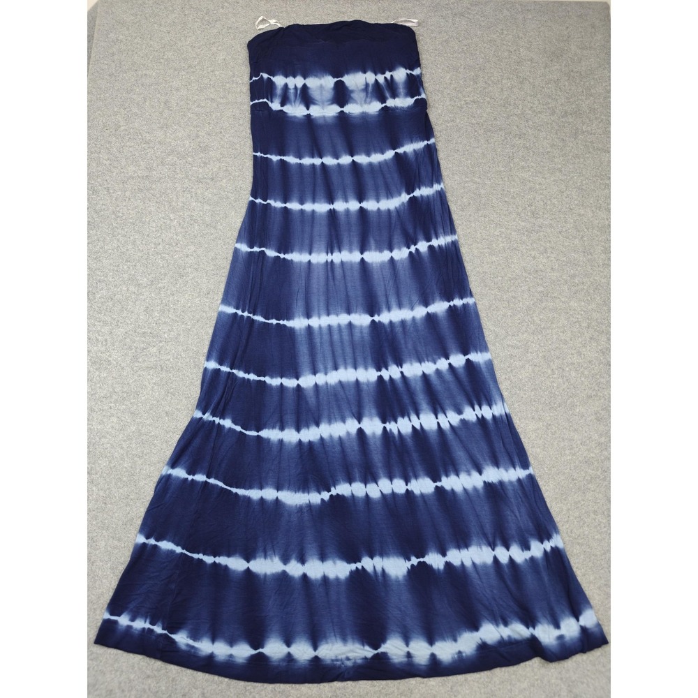 Cynthia Rowley Dress Womens XL Blue Tie Dye Strapless Maxi Sundress Boho Jersey